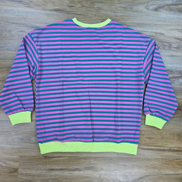 ☔️🔹️NWT Neon & Striped Drop Shoulder Oversized Sweatshirt Medium - Picture 5 of 14